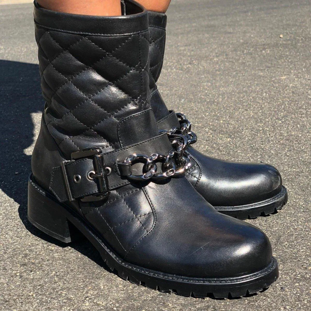 Cate Black Leather Bootie