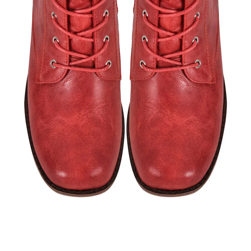 Chunky Heel Lace Up Ankle Boots