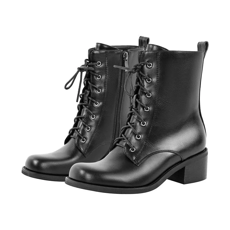 Chunky Heel Lace Up Ankle Boots