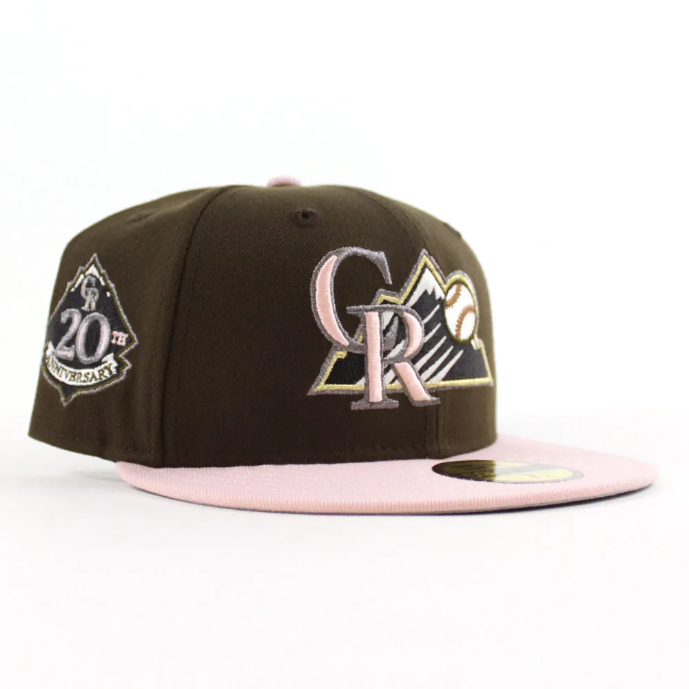 Colorado Rockies 20th Anniversary New Era 59Fifty Fitted Hat (Walnut Rouge Pink Gray Under Brim)