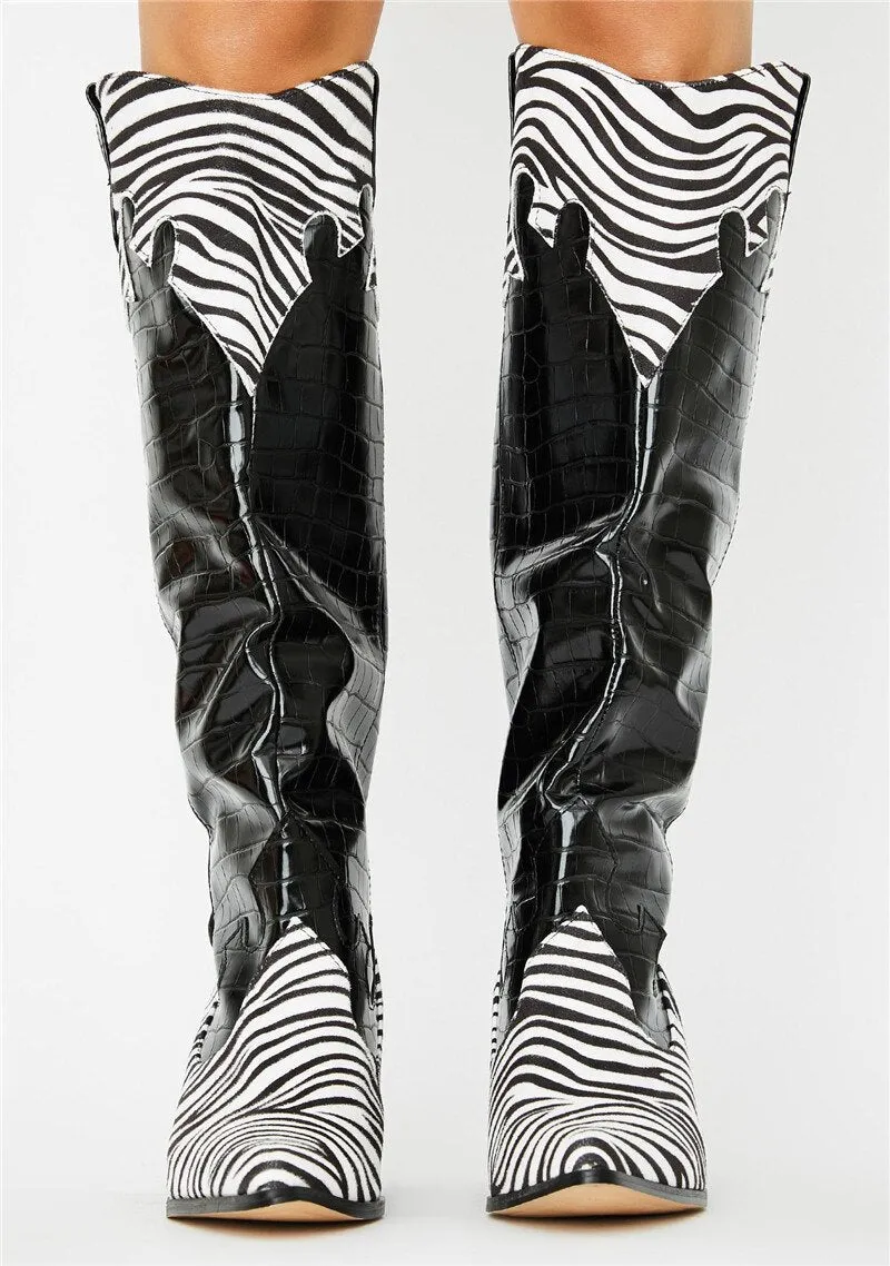 Crocodile Pattern Cowboy Boots Pointed Toe Shoes