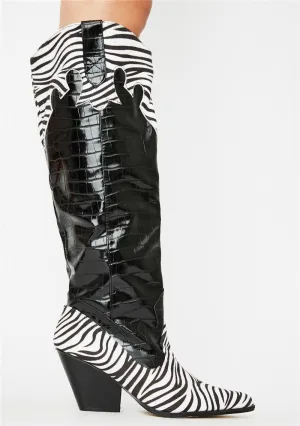 Crocodile Pattern Cowboy Boots Pointed Toe Shoes
