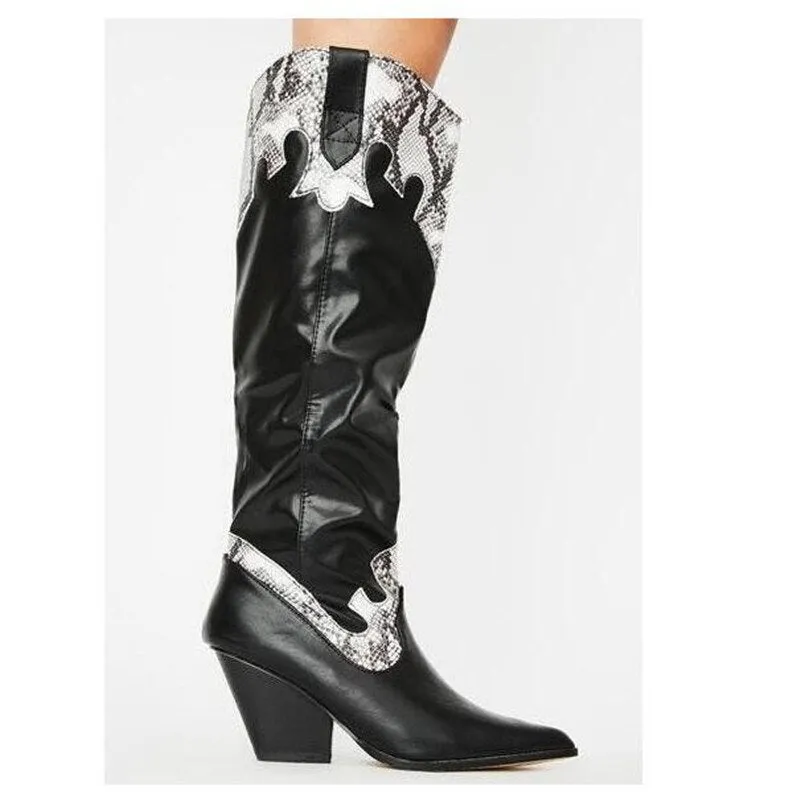 Crocodile Pattern Cowboy Boots Pointed Toe Shoes