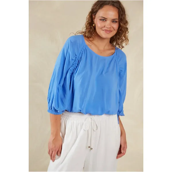 Cropped Drawstring Blouse - Blue
