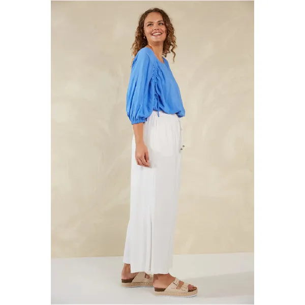 Cropped Drawstring Blouse - Blue