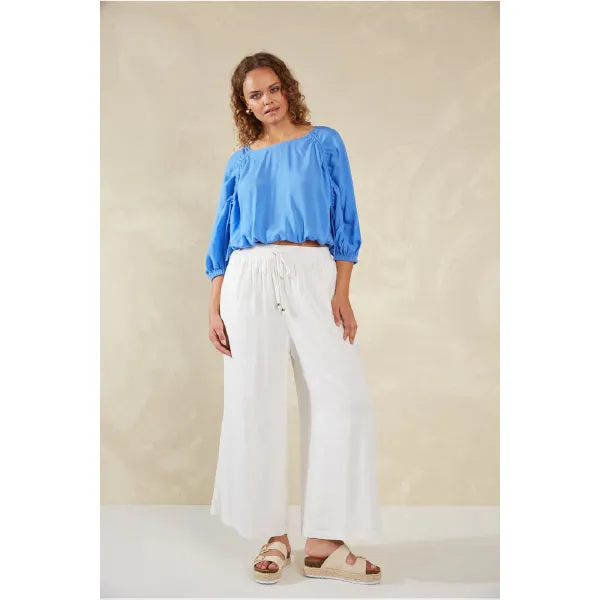 Cropped Drawstring Blouse - Blue