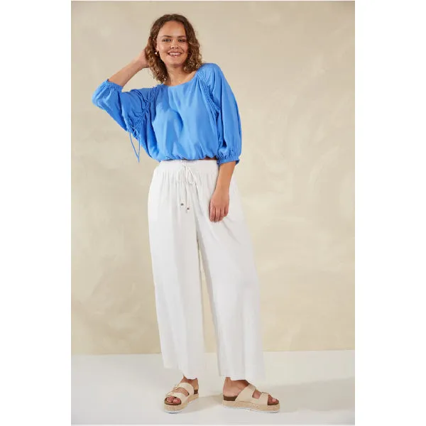 Cropped Drawstring Blouse - Blue
