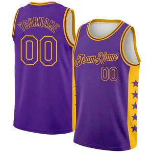 Custom Purple Gold Side Panel Stars Authentic City Edition Basketball Jersey