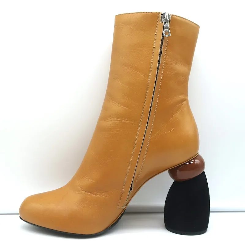 Dries Van Noten Sculpted-Heel Boots Mustard Leather Size 41