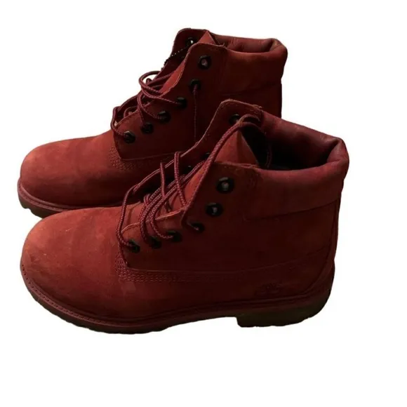 EC - Timberland Girls Red Premium Leather Boots Size3 - 6inch