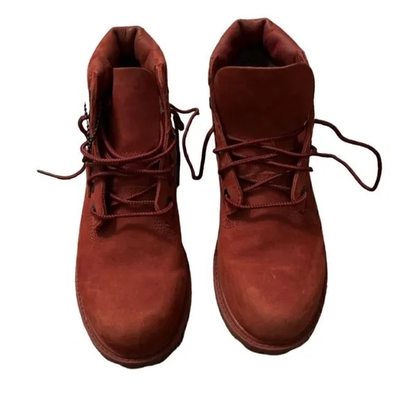 EC - Timberland Girls Red Premium Leather Boots Size3 - 6inch