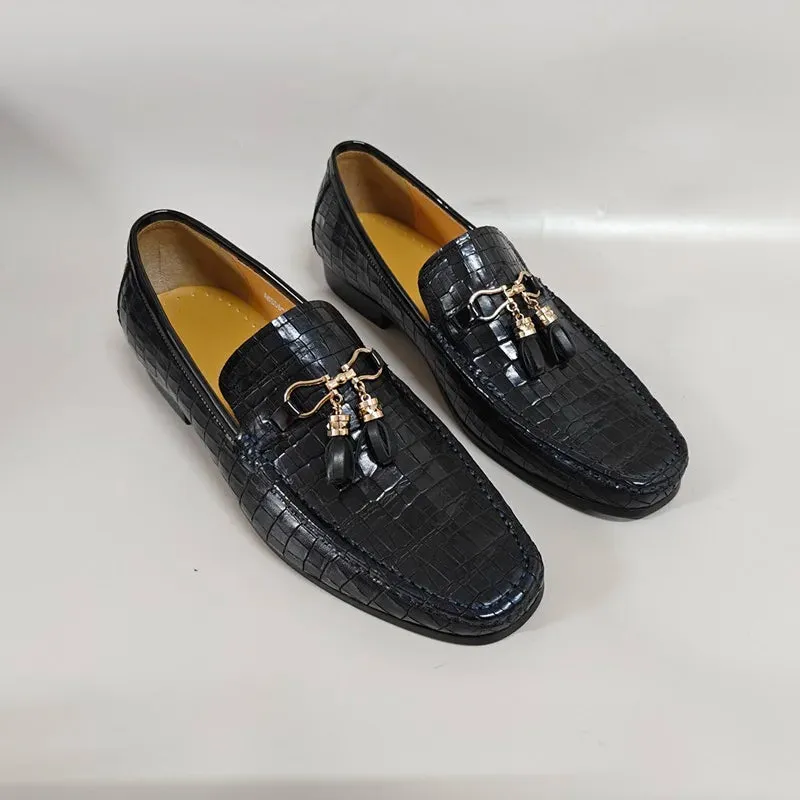 EchtStil Herren Slipper aus Krokodil-Druck Leder