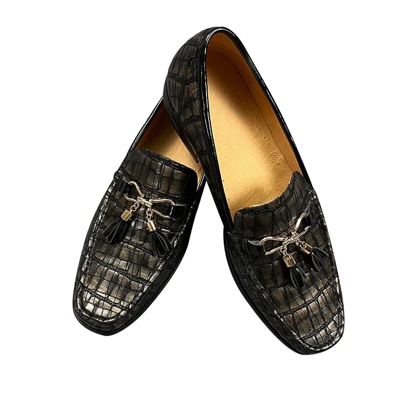 EchtStil Herren Slipper aus Krokodil-Druck Leder