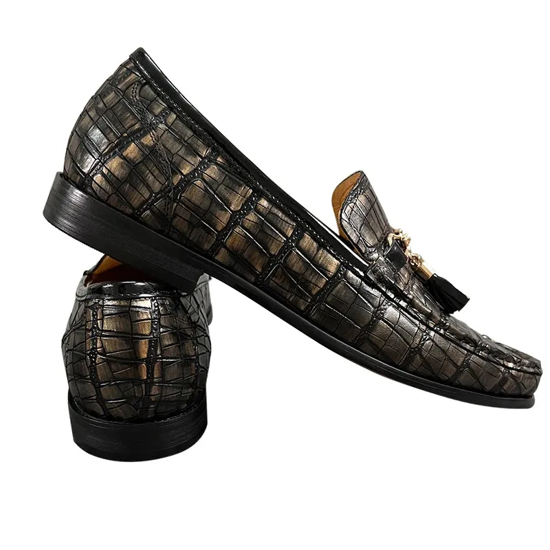 EchtStil Herren Slipper aus Krokodil-Druck Leder