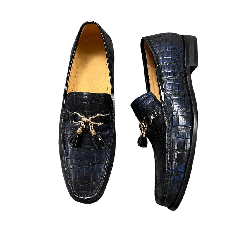 EchtStil Herren Slipper aus Krokodil-Druck Leder
