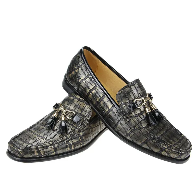 EchtStil Herren Slipper aus Krokodil-Druck Leder