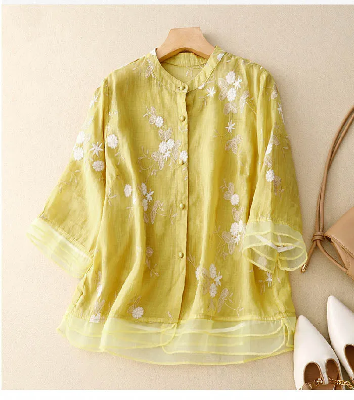 Eloise | Embroidered Linen Blouse