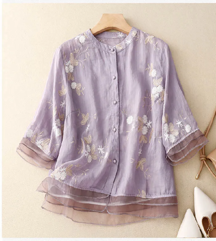 Eloise | Embroidered Linen Blouse