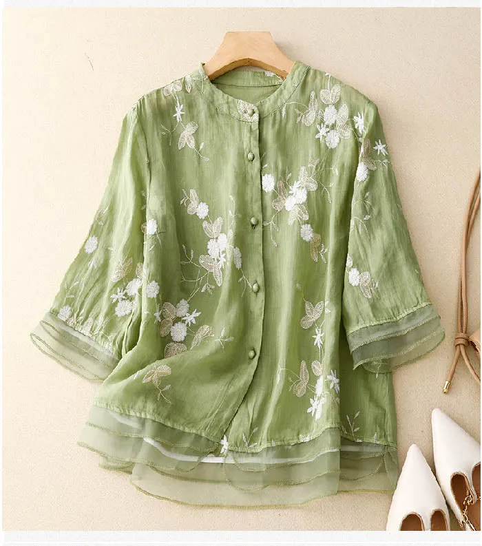 Eloise | Embroidered Linen Blouse
