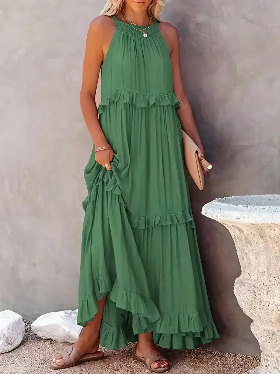 Emilia | Halter Ruffle Maxi Dress