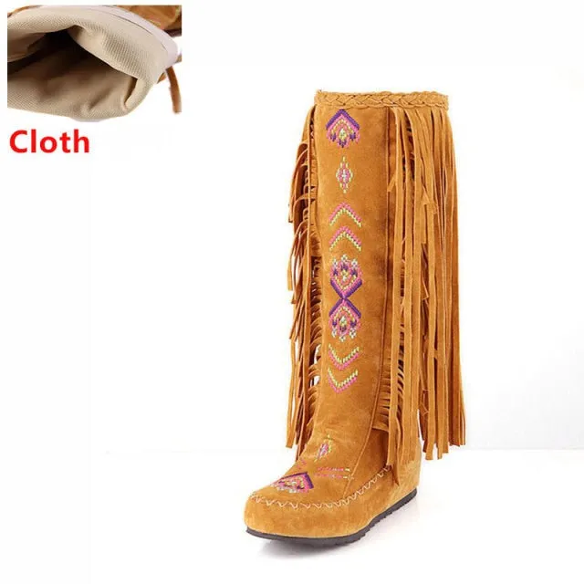 Fashion Flock Leather Women Flat  Long Boots