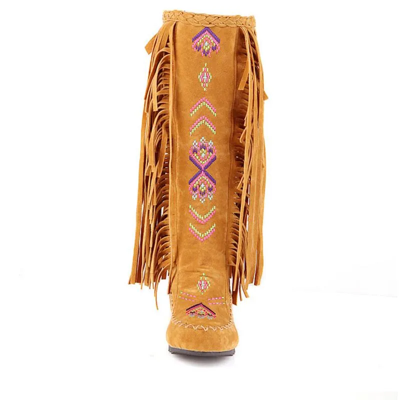 Fashion Flock Leather Women Flat  Long Boots