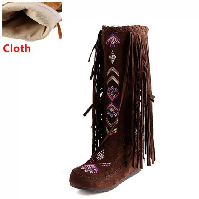 Fashion Flock Leather Women Flat  Long Boots