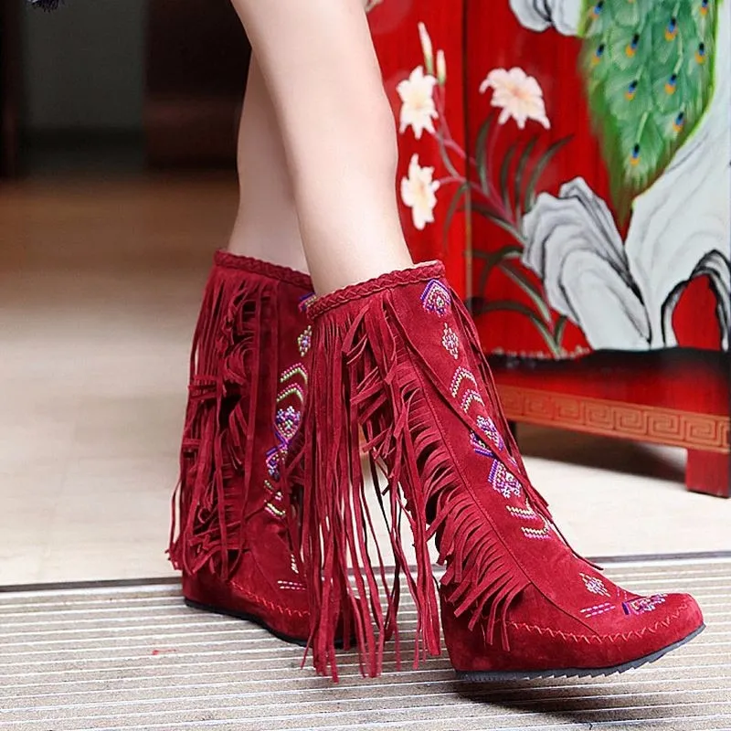 Fashion Flock Leather Women Flat  Long Boots