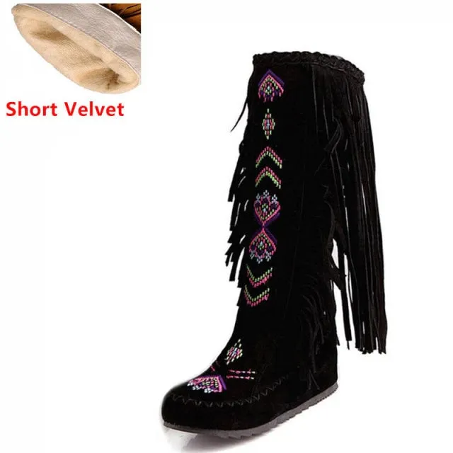 Fashion Flock Leather Women Flat  Long Boots