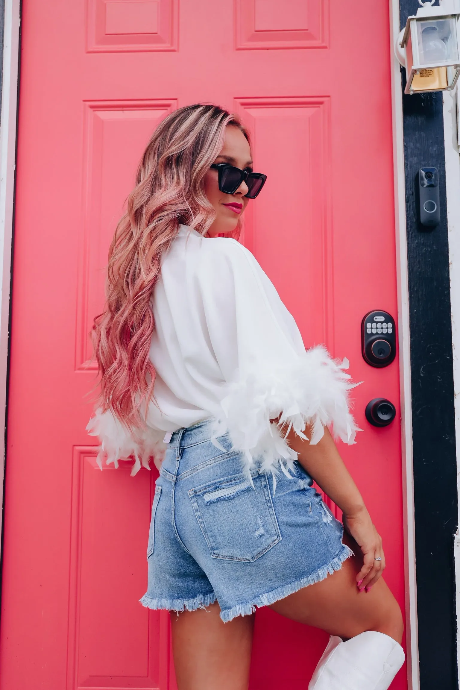 Follow My Lead Feather Sleeve Bodysuit - White
