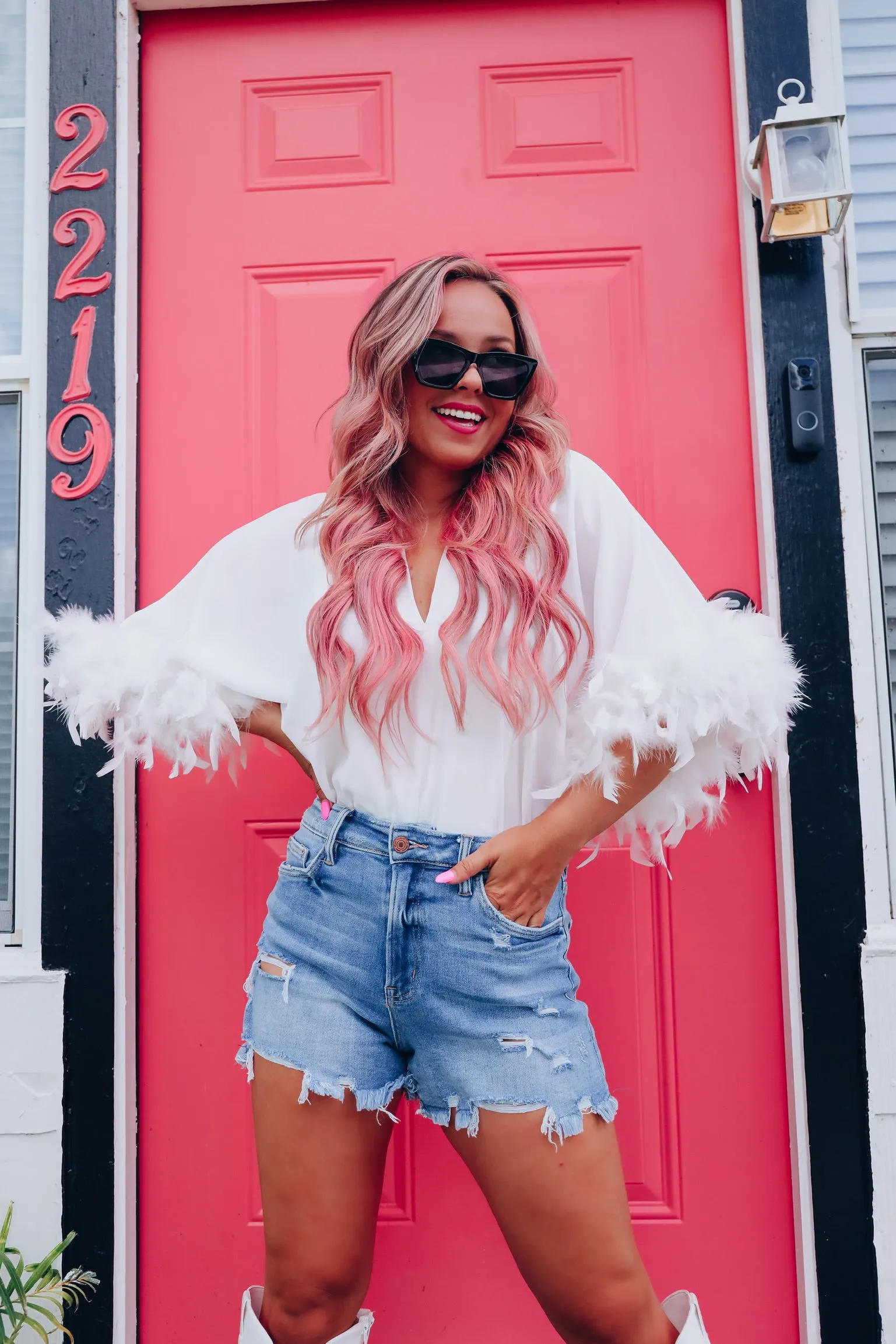 Follow My Lead Feather Sleeve Bodysuit - White
