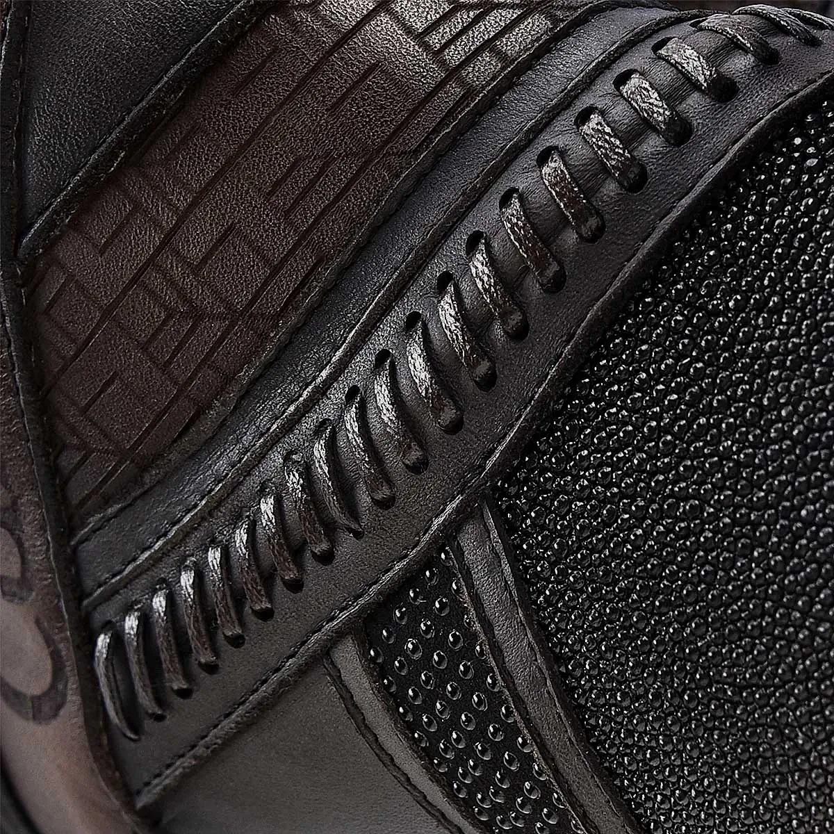 Hand-painted exotic black stingray leather bootie