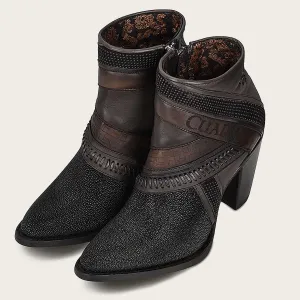 Hand-painted exotic black stingray leather bootie