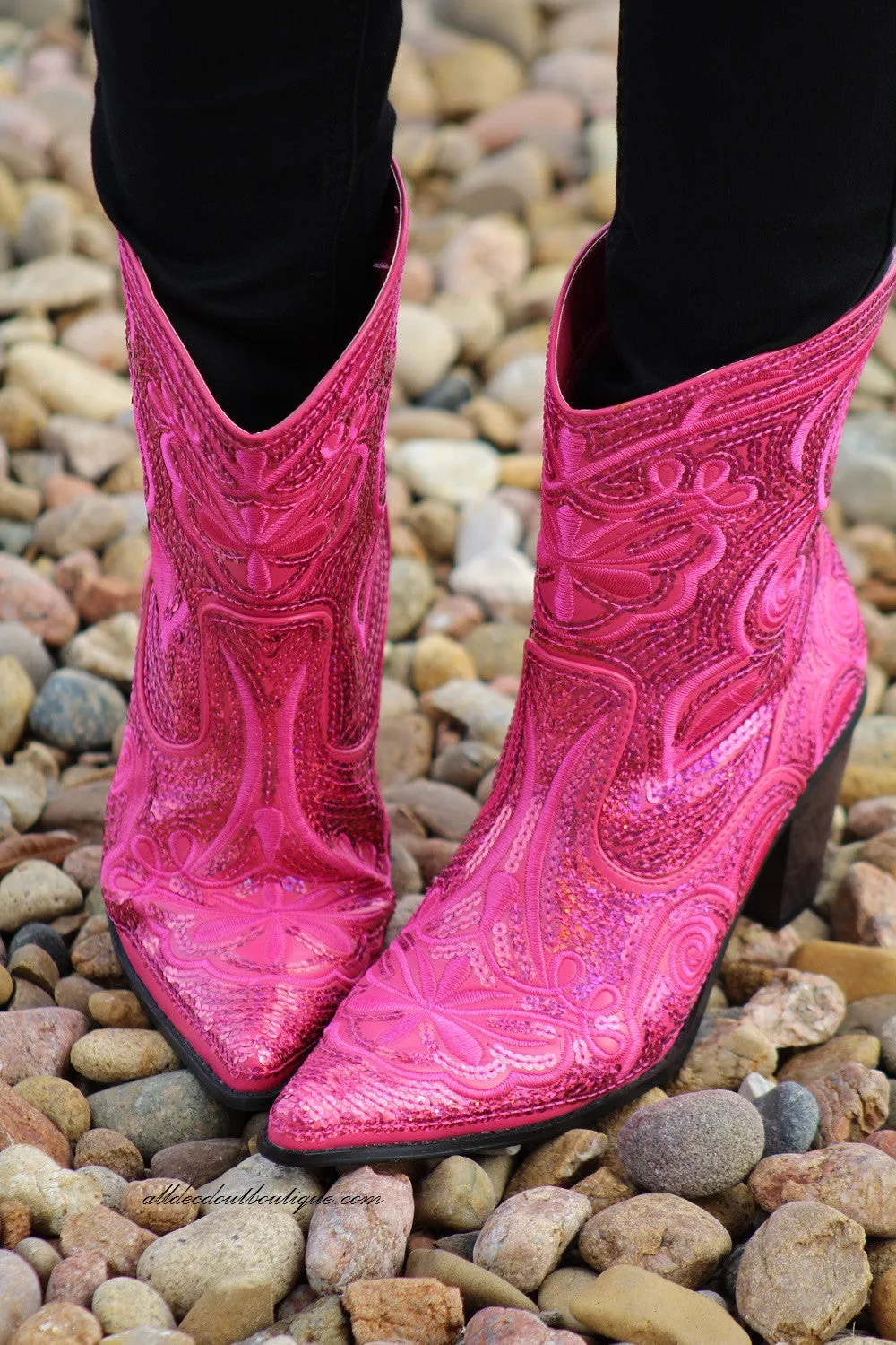 Helen's Heart | Full Embellished Sequin Fuchsia Boot