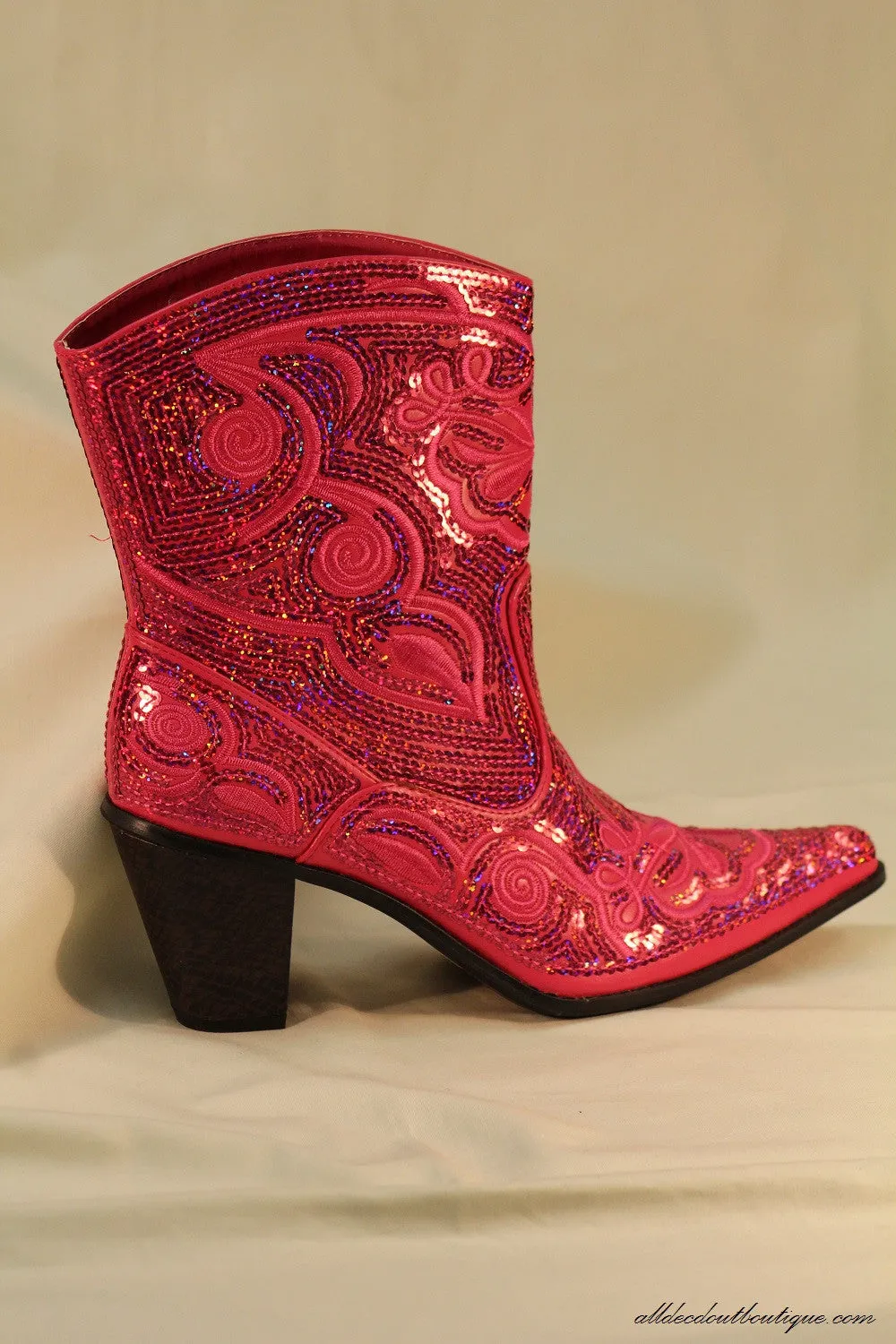 Helen's Heart | Full Embellished Sequin Fuchsia Boot