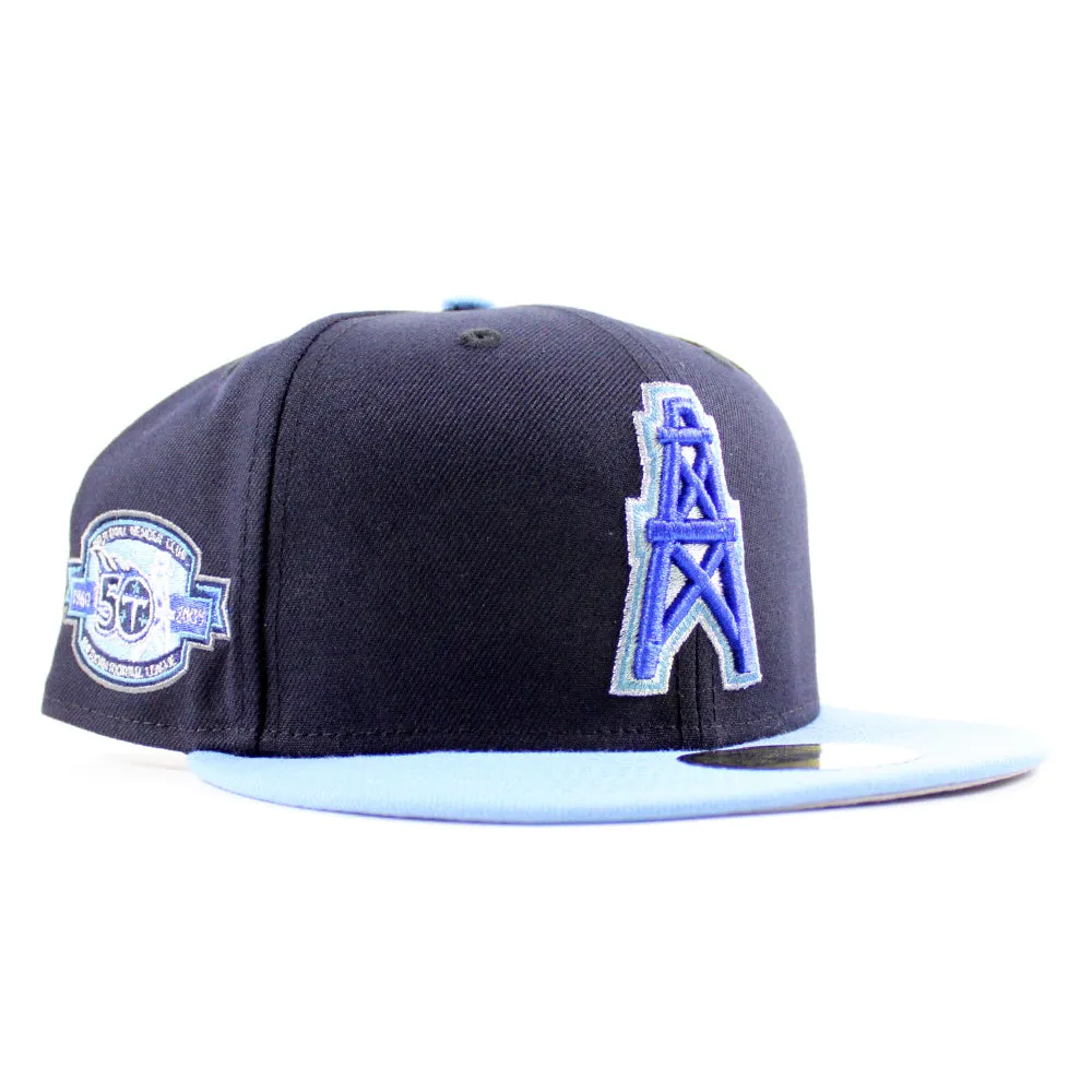 HOUSTON OILERS 50th Anniversary New Era 59Fifty Fitted Hat (Navy Sky Blue Gray Under Brim)