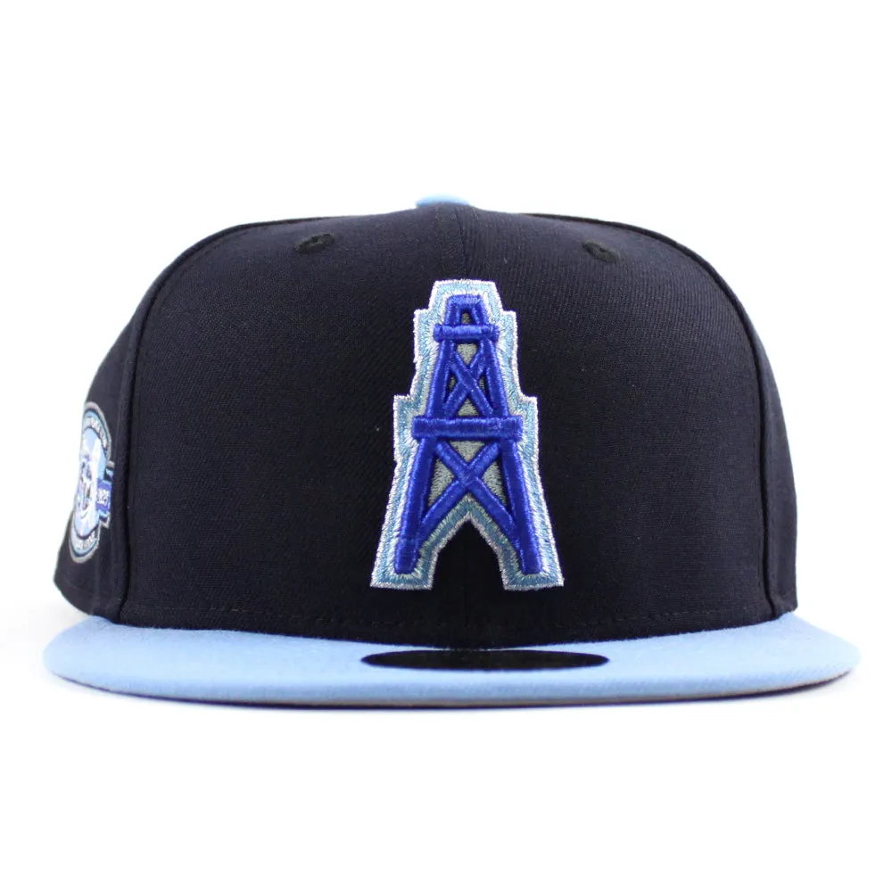 HOUSTON OILERS 50th Anniversary New Era 59Fifty Fitted Hat (Navy Sky Blue Gray Under Brim)