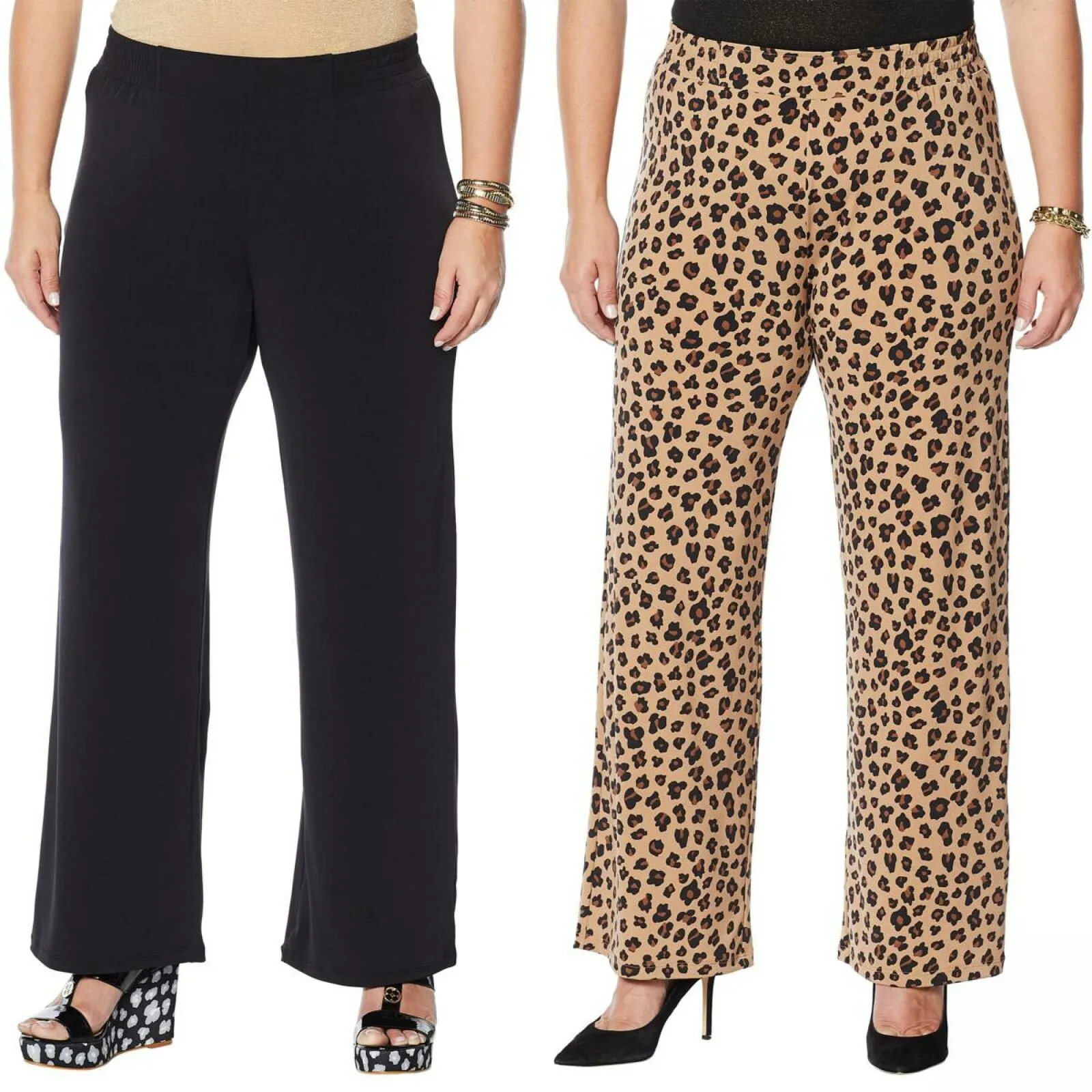 IMAN Women's Plus Size 2 Pairs Global Chic Luxury Resort Palazzo Pants