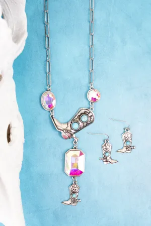 Iridescent Crystal & Turquoise Brisco Boots Necklace and Earring Set
