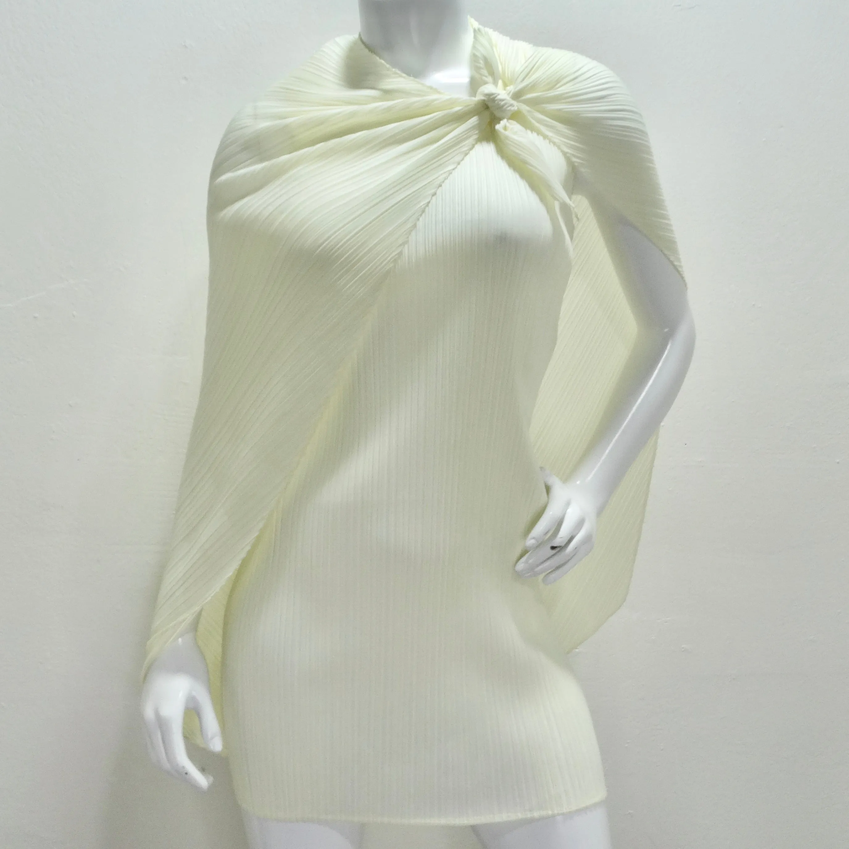 Issey Miyake 90s Pleats Please Mini Dress and Shawl Set Off-White