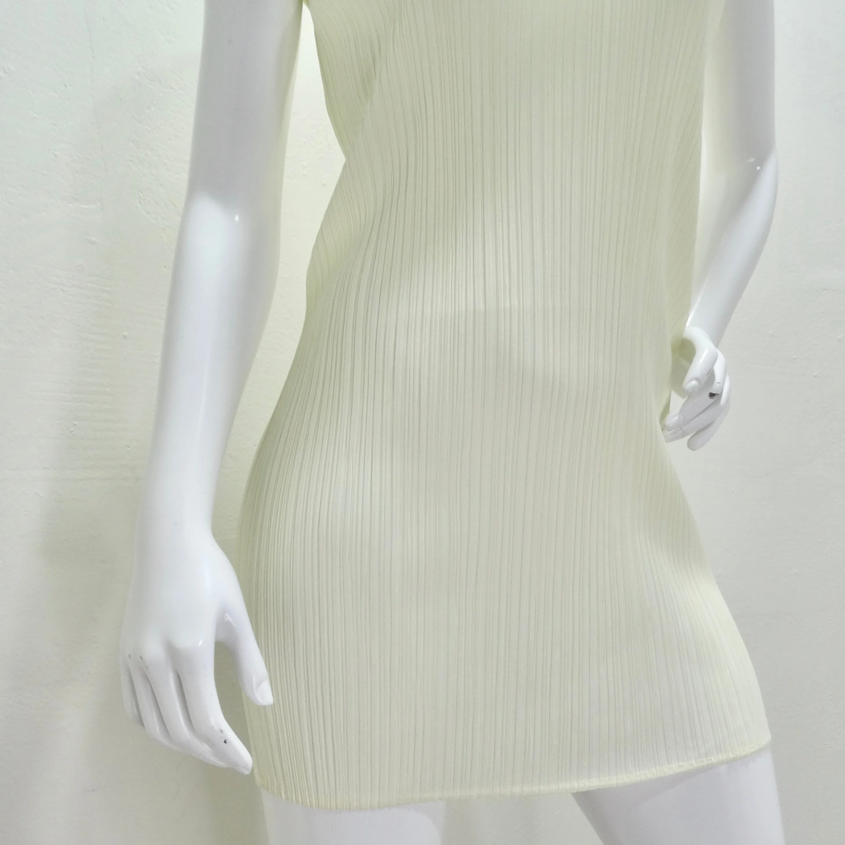 Issey Miyake 90s Pleats Please Mini Dress and Shawl Set Off-White