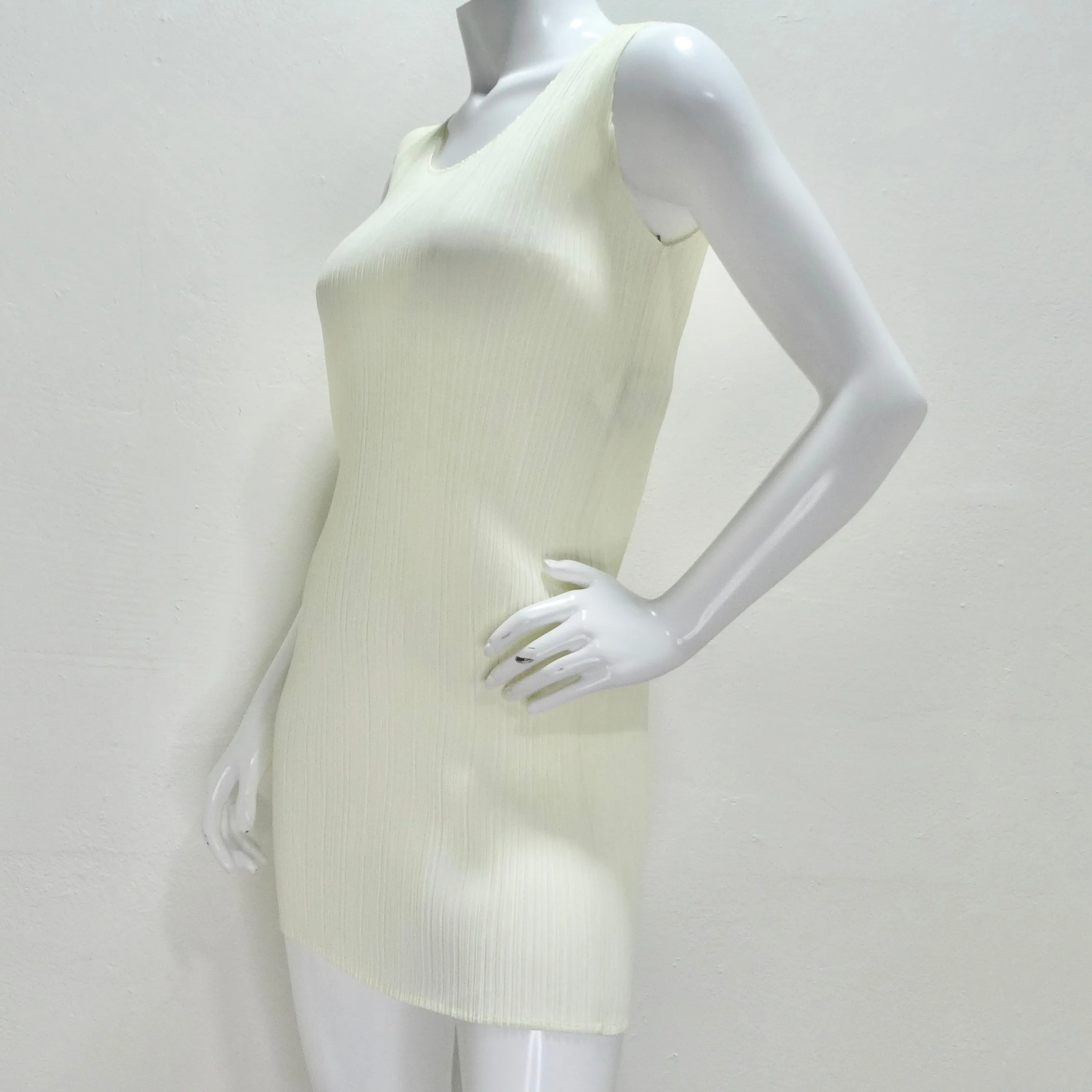 Issey Miyake 90s Pleats Please Mini Dress and Shawl Set Off-White