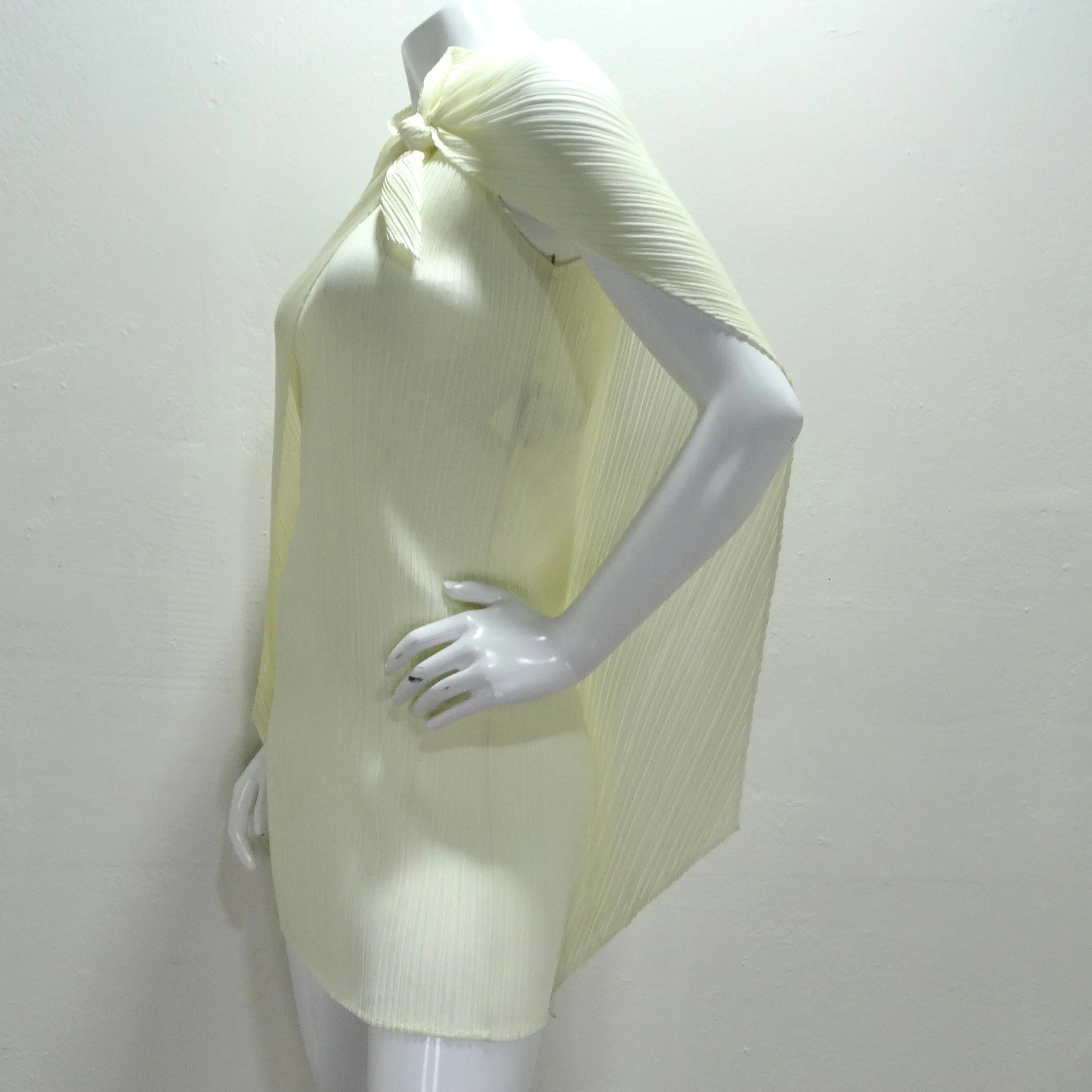 Issey Miyake 90s Pleats Please Mini Dress and Shawl Set Off-White