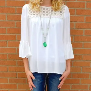 J&M | Lace Trim Tunic Off White