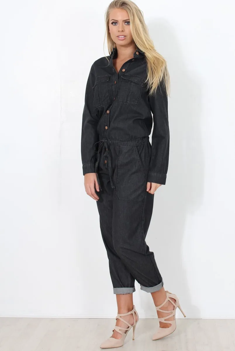 Kath Black Denim Jumpsuit