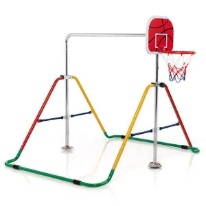 Kids Folding Horizontal Bar with 4 Adjustable Heights-Multicolor - Color: Multic