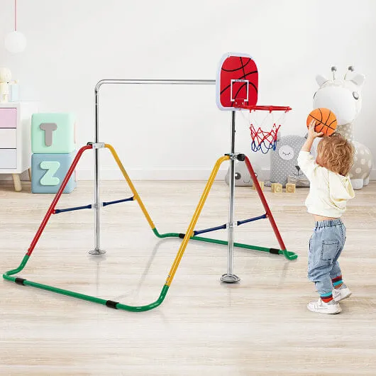 Kids Folding Horizontal Bar with 4 Adjustable Heights-Multicolor - Color: Multic