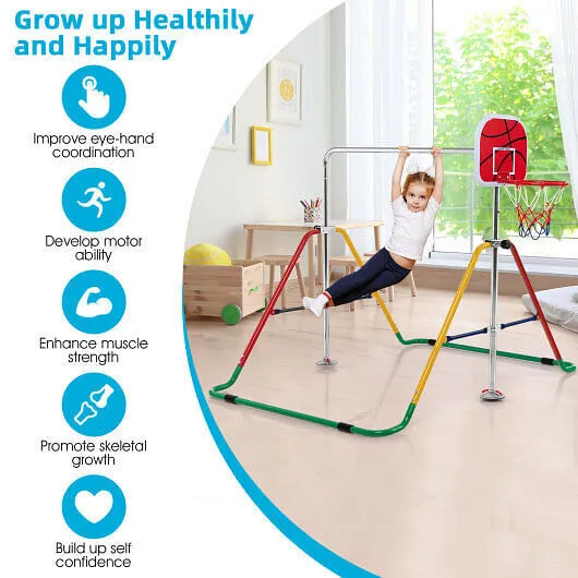 Kids Folding Horizontal Bar with 4 Adjustable Heights-Multicolor - Color: Multic