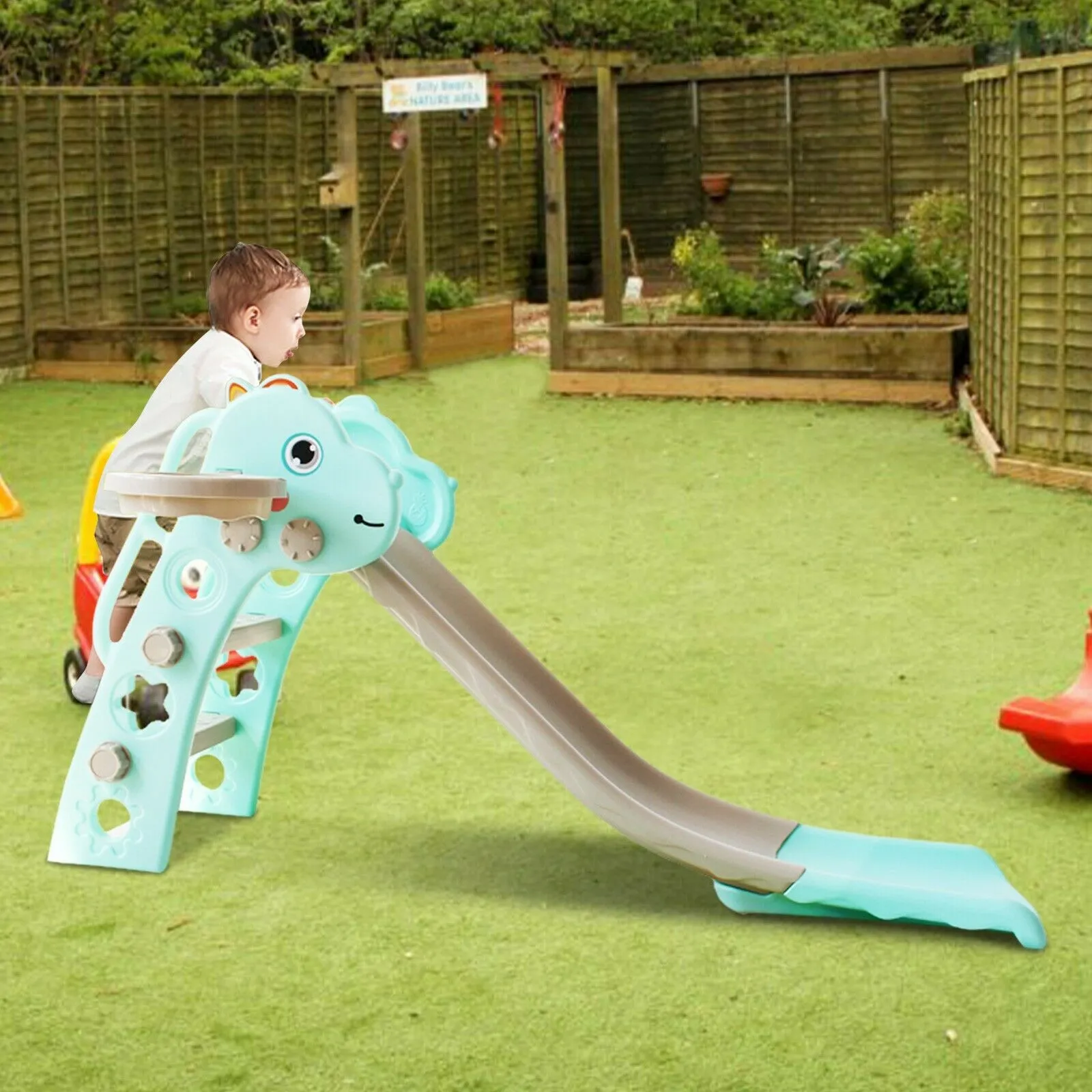 Kids Montessori Folding Slide with Extended Safety Platform | Pink or Aqua | 3-6 years