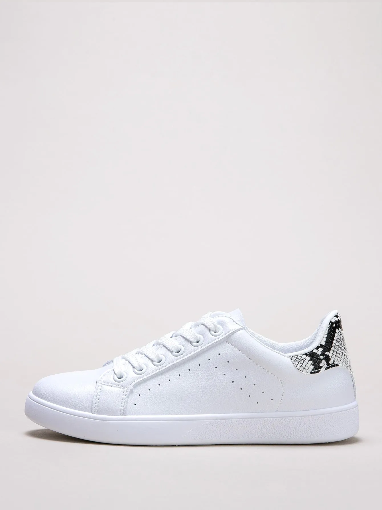 Lace-up Front Snakeskin Detail Skate Shoes - White